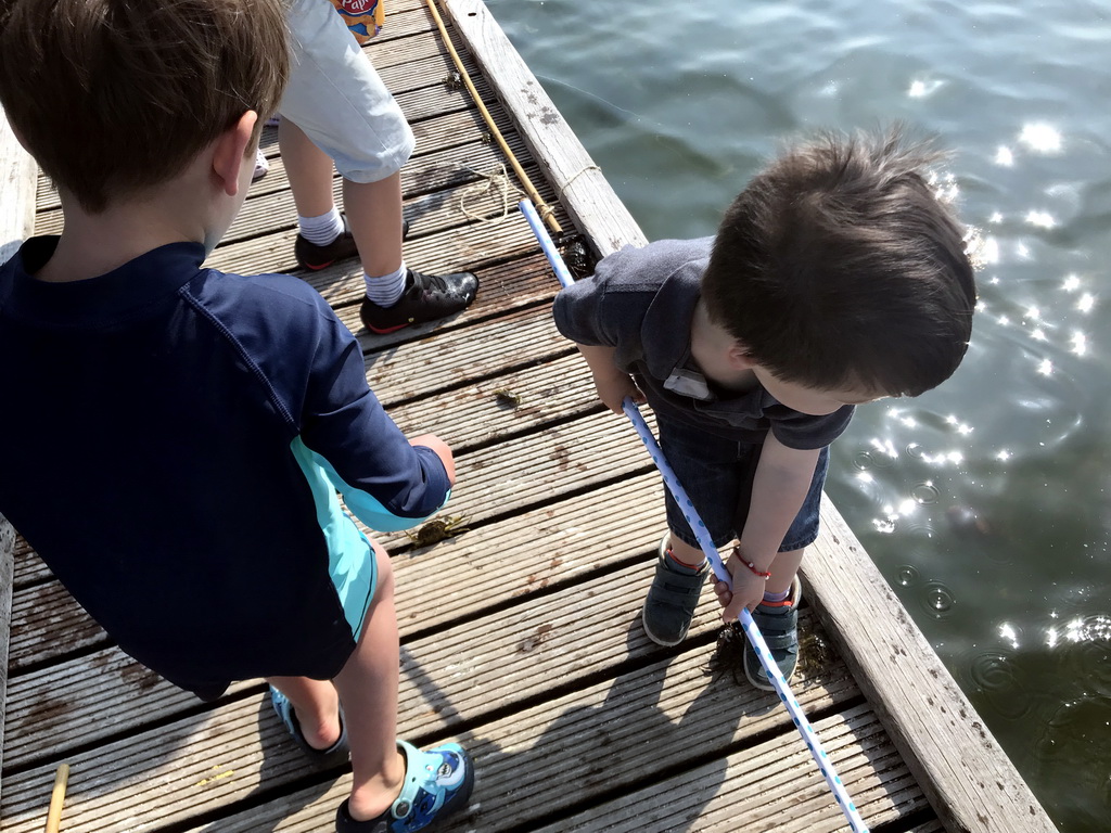 Max and other people catching crabs on a pier at the northwest side of the Grevelingendam