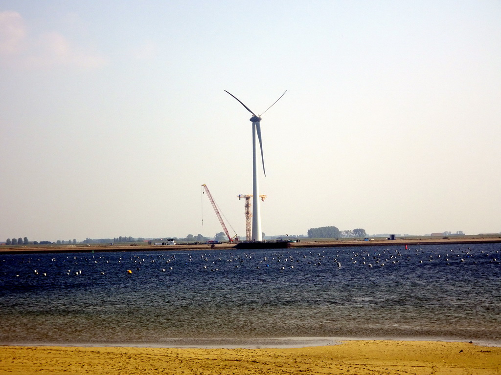 The Krammer lake and a windmill, viewed from the Restaurant Grevelingen at the south side of the Grevelingendam