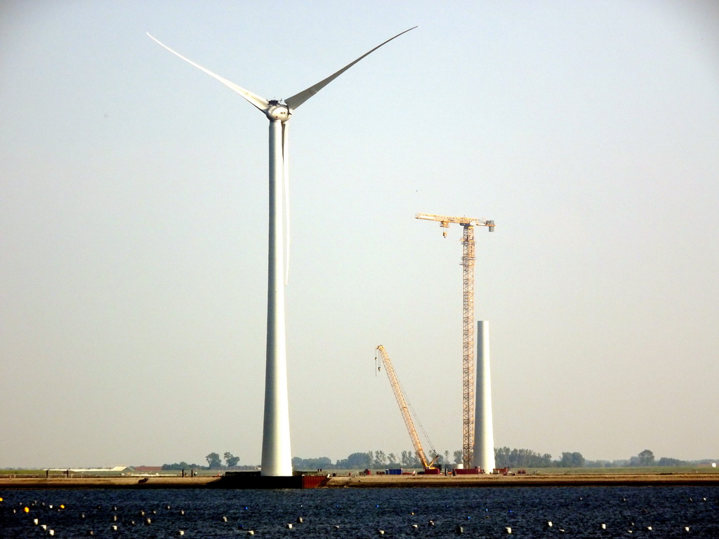 The Krammer lake and a windmill, viewed from the Restaurant Grevelingen at the south side of the Grevelingendam