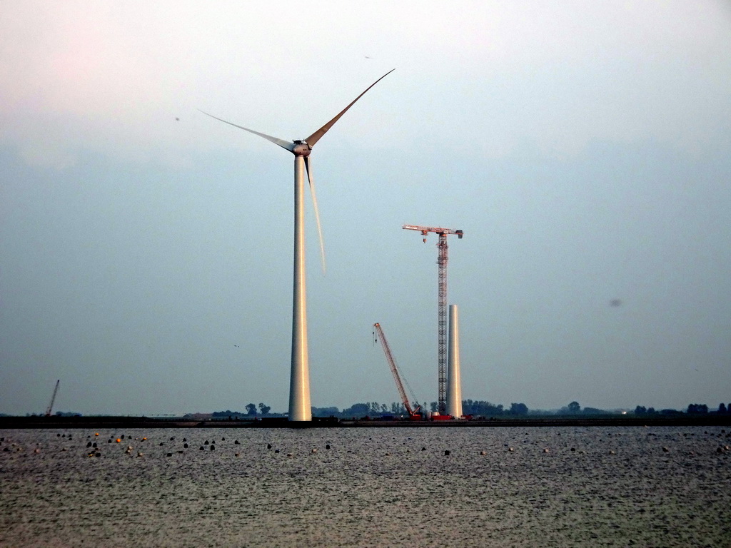 The Krammer lake and a windmill, viewed from the Restaurant Grevelingen at the south side of the Grevelingendam