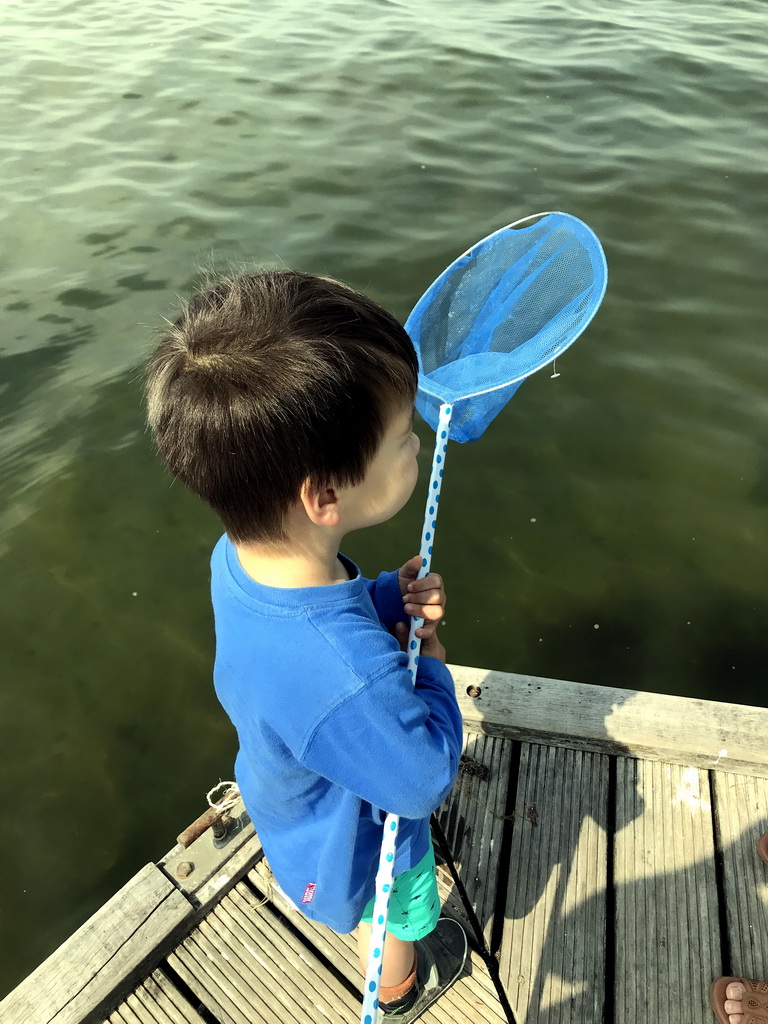 Max catching crabs on a pier at the northwest side of the Grevelingendam