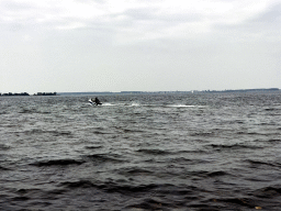 Boat on the Grevelingenmeer lake, viewed from the northwest side of the Grevelingendam