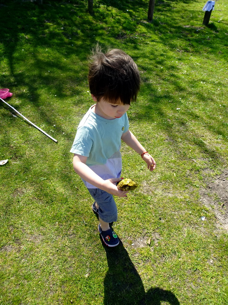 Max with a seashell at the northwest side of the Grevelingendam