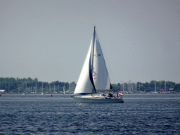 Boat on the Grevelingenmeer lake, viewed from the northwest side of the Grevelingendam