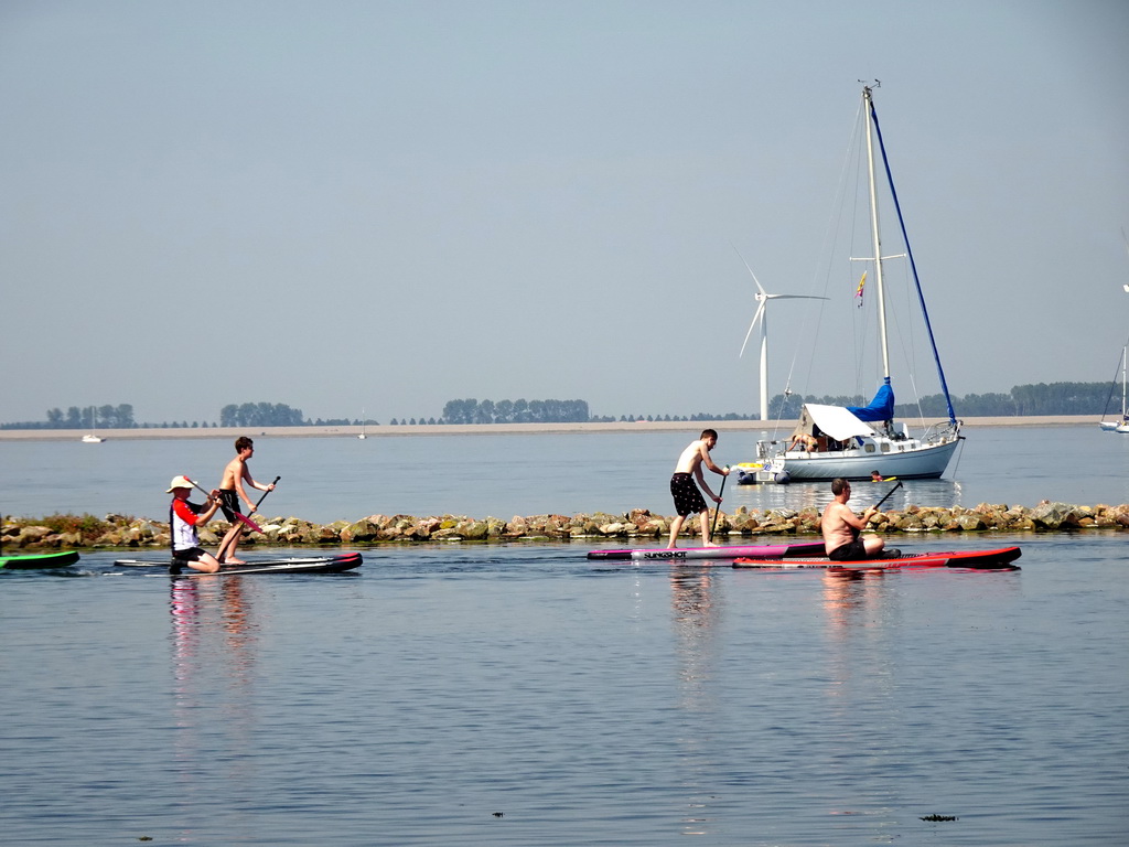 Boats in the Grevelingenmeer lake, viewed from the north side of the Grevelingendam