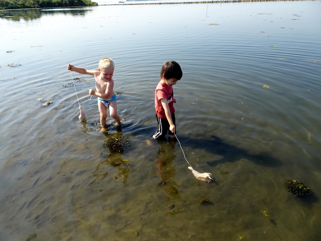 Max and his friend catching crabs at the north side of the Grevelingendam