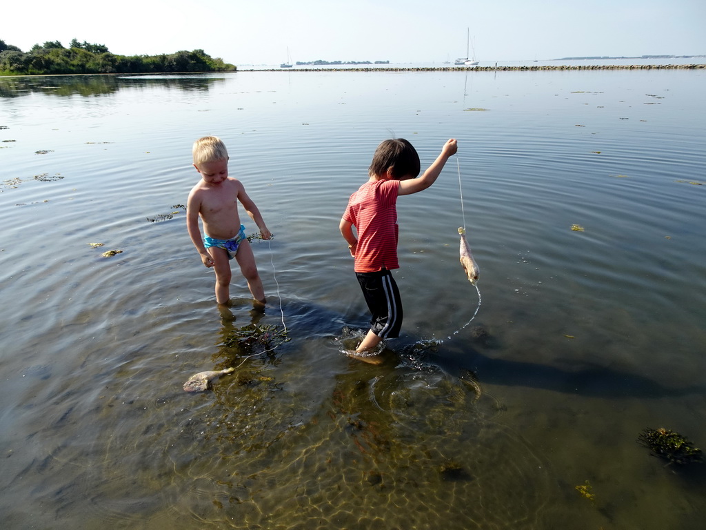 Max and his friend catching crabs at the north side of the Grevelingendam