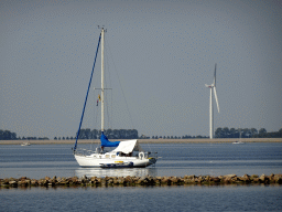 Boats in the Grevelingenmeer lake, viewed from the north side of the Grevelingendam