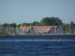 The Grevelingenmeer lake and the Jachthaven harbour, viewed from the northwest side of the Grevelingendam