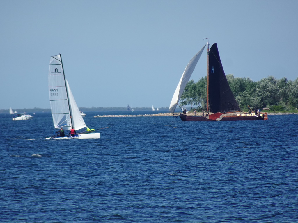 Boats on the Grevelingenmeer lake, viewed from the northwest side of the Grevelingendam