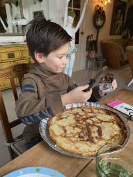 Max eating pancakes at his grandfather`s home