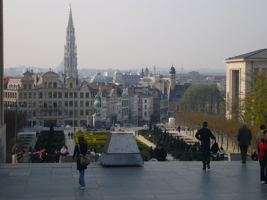 The Mont des Arts hill with the equestrian statue of King Albert I and the tower of the City Hall