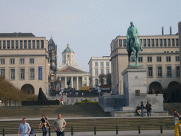 The Mont des Arts hill with the equestrian statue of King Albert I and the Église Saint-Jacques-sur-Coudenberg church