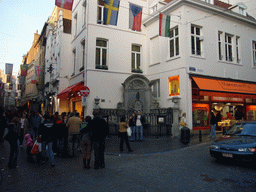 Fountain `Manneken Pis` at the crossing of the Rue de l`Étuve street and the Rue du Chêne street