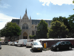 Market at the Place du Grand Sablon square, and the Église Notre-Dame du Sablon church