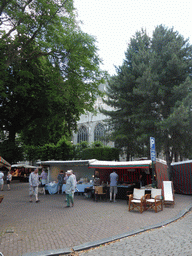 Market at the Place du Grand Sablon square, and the Église Notre-Dame du Sablon church