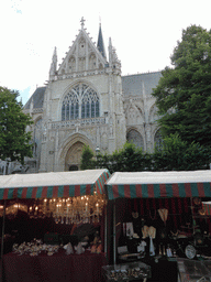 Market at the Place du Grand Sablon square, and the Église Notre-Dame du Sablon church