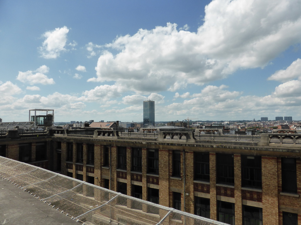 View from the Place Poelaert square on the Ascenseur des Marolles and the Tour du Midi tower