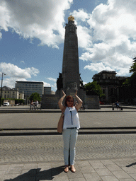 Miaomiao at the Place Poelaert square with the Infantry Memorial