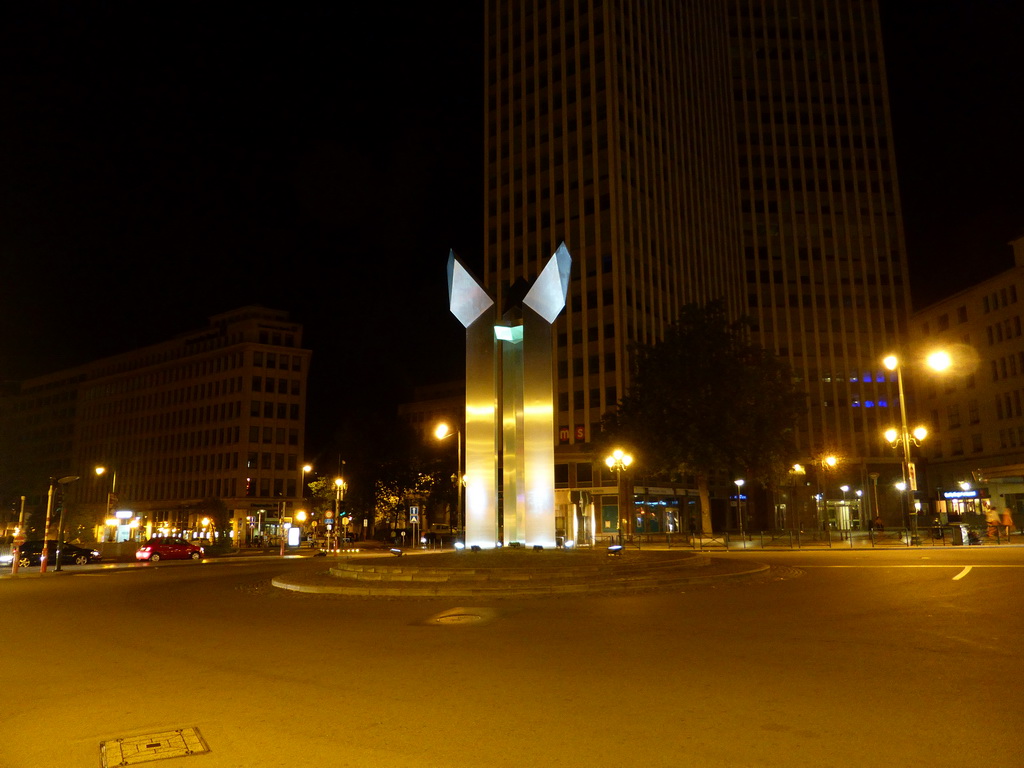 The Signe de Lumière monument at the Square du Bastion, by night