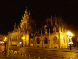 The Église Notre-Dame du Sablon church at the Rue de la Régence street, by night