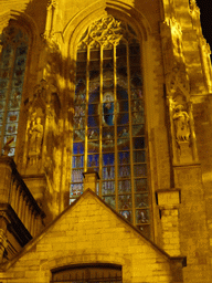 Stained glass windows in the Église Notre-Dame du Sablon church, by night