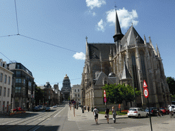 The Rue de la Régence street with the Palais de Justice de Bruxelles and the Église Notre-Dame du Sablon church