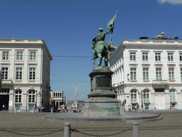 The Place Royale square with the equestrian statue of Godfrey of Bouillon, and the tower of the City Hall