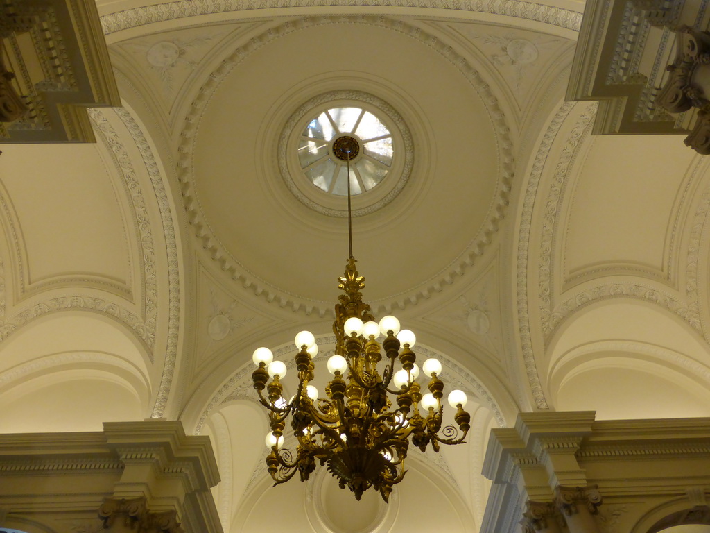 Ceiling and chandeleer at the Grand Staircase of the Royal Palace of Brussels
