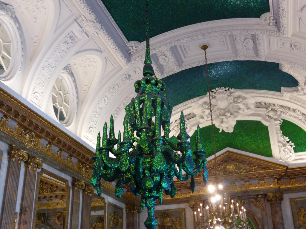 Green chandeleer at the Mirror Room of the Royal Palace of Brussels