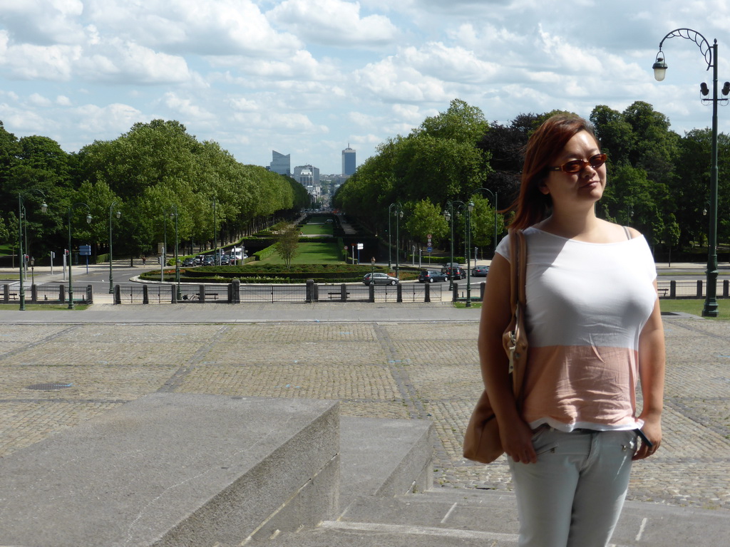 Miaomiao and a view from the Basilique du Sacré-Coeur de Bruxelles church on Parc Elisabeth and the city center