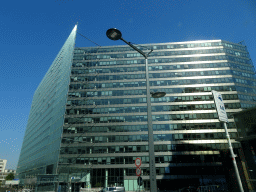 Front of the Charlemagne building of the European Commission at the Rue de la Loi street, viewed from the car