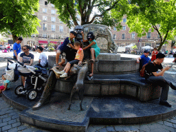 The Charles Buls Fountain at the Place de l`Agora square