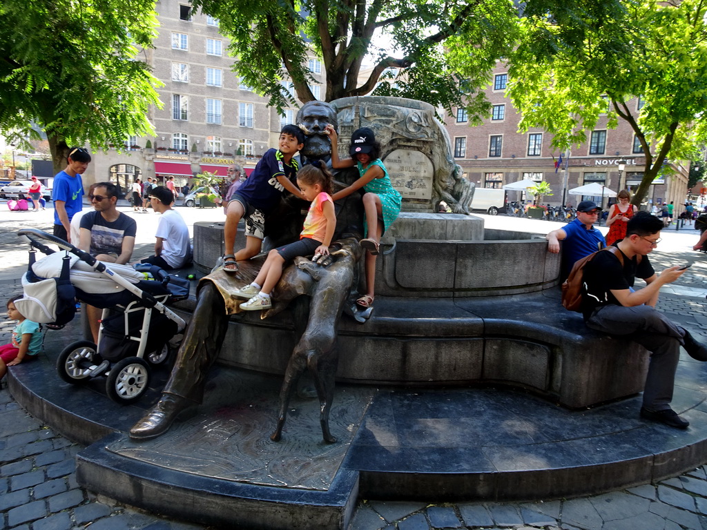 The Charles Buls Fountain at the Place de l`Agora square