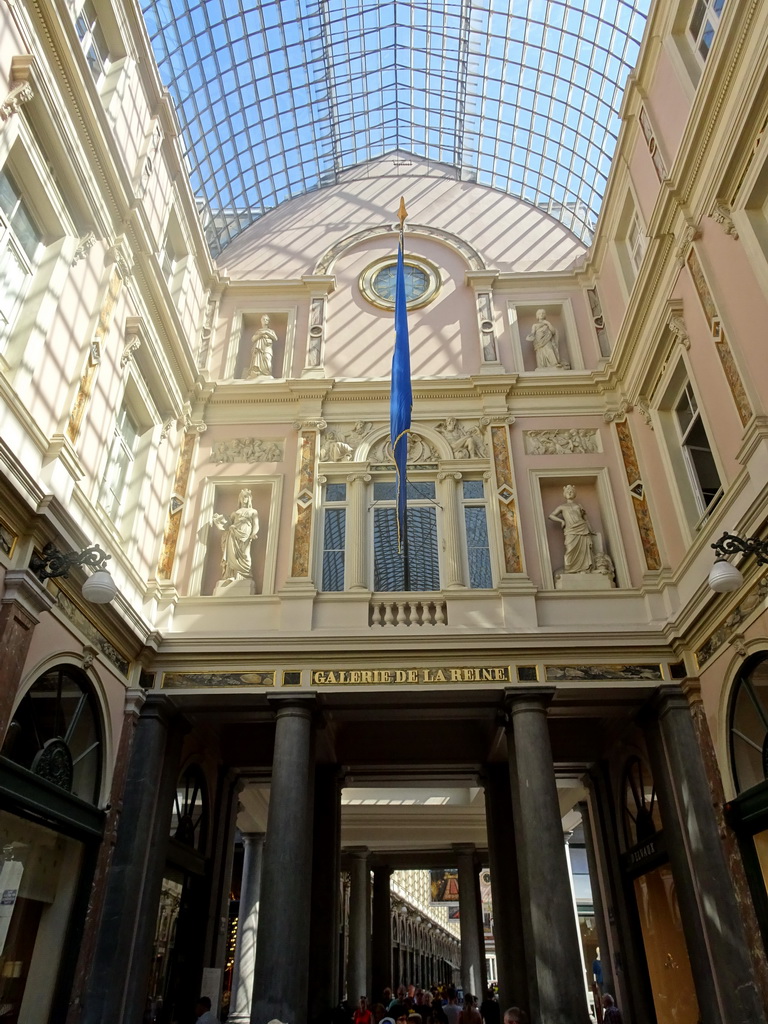Internal facade of the Queen`s Gallery of the Galeries Royales Saint-Hubert shopping arcade
