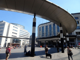 The Carrefour de l`Europe square with the front of the Brussels Central Station