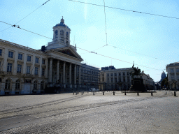 The Place Royale square with the Saint Jacques-sur-Coudenberg church, the equestrian statue of Godfrey of Bouillon and the dome of the Law Courts of Brussels