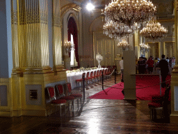 Banquet table and chandeleers at the Throne Room of the Royal Palace of Brussels