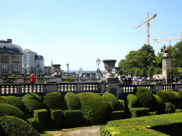 West side of the front garden of the Royal Palace of Brussels, and the Basilique du Sacré-Coeur de Bruxelles church