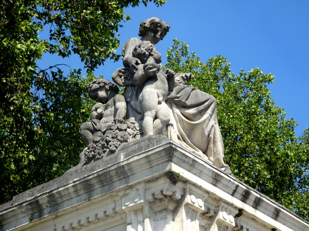 Statue at the entrance gate to the Brussels Park at the Place des Palais square