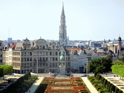 The Mont des Arts hill with the Equestrian statue of King Albert I, and the tower of the Town Hall