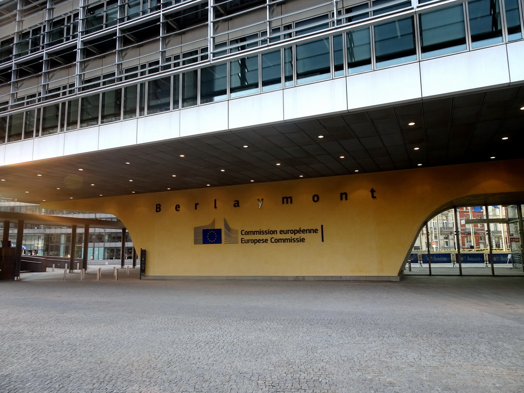 Front of the Berlaymont building of the European Commission at the Rue de la Loi street