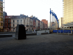 The Robert Schuman Monument and European flags at the Boulevard Charlemagne