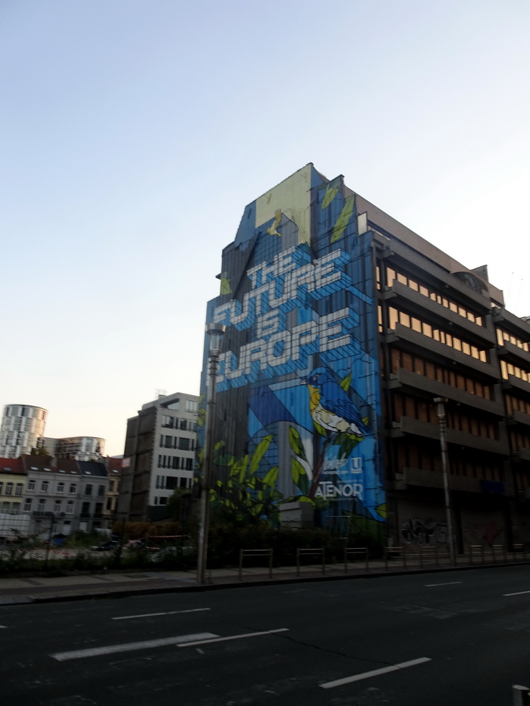 Wall painting at the Rue de la Loi street, at sunset