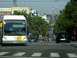 The Boulevard Leopold II and the Basilique du Sacré-Coeur de Bruxelles church, viewed from the car