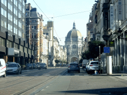 The Rue Royale street and the front of Saint Mary`s Royal Church, viewed from the car