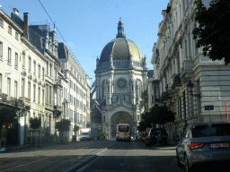 The Rue Royale street and the front of Saint Mary`s Royal Church, viewed from the car