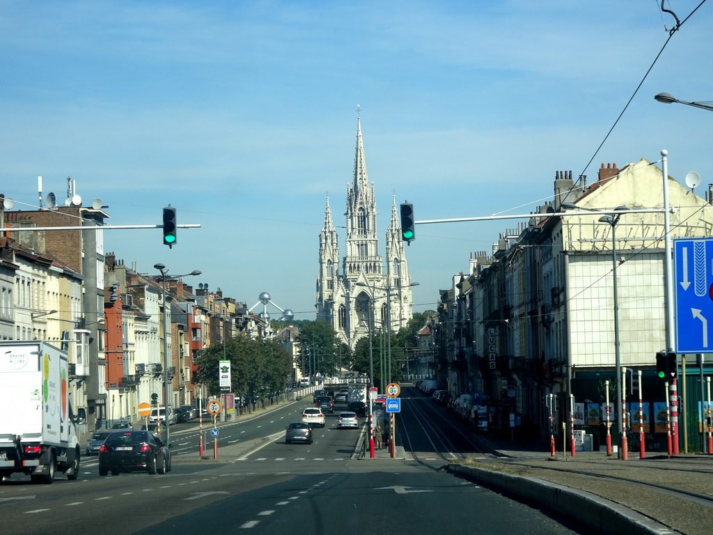 The Avenue de la Reine and the front of the Church of Our Lady of Laeken, viewed from the car