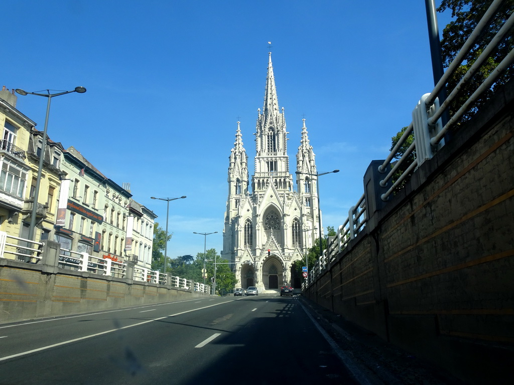 The Avenue de la Reine and the front of the Church of Our Lady of Laeken, viewed from the car