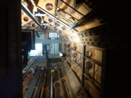 The top of the elevator shaft of the Atomium, viewed from the elevator